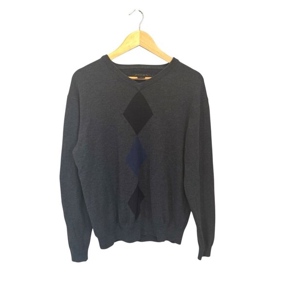 Axist Argyle Sweater Men's Medium Gray Black Knit Pullover Long Sleeve - Picture 1 of 8